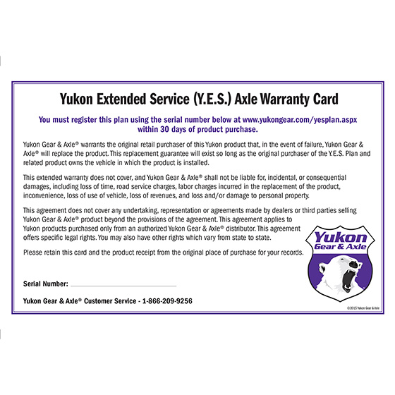 Yukon Extended Service (YES) Plan Warranty for Yukon Axle Shafts